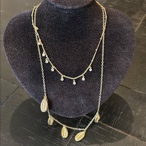 Multilayer Shell Gold Tone Rhinestone Dangle Pendant Necklace Boho Beachy